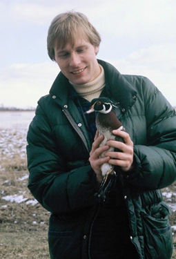 Jeffrey White holding wood duck found caught in an unattended trap Jeffrey White holding wood duck found caught in an unattended trap